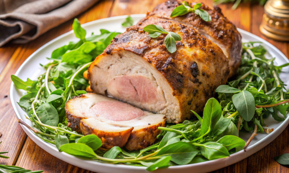 Свиной рулет с чесноком и горчицей