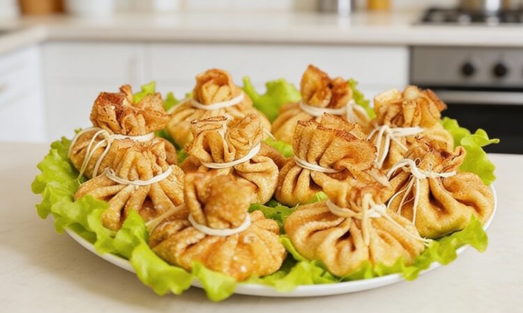 Смачний курячий жульєн у мішечках з млинців